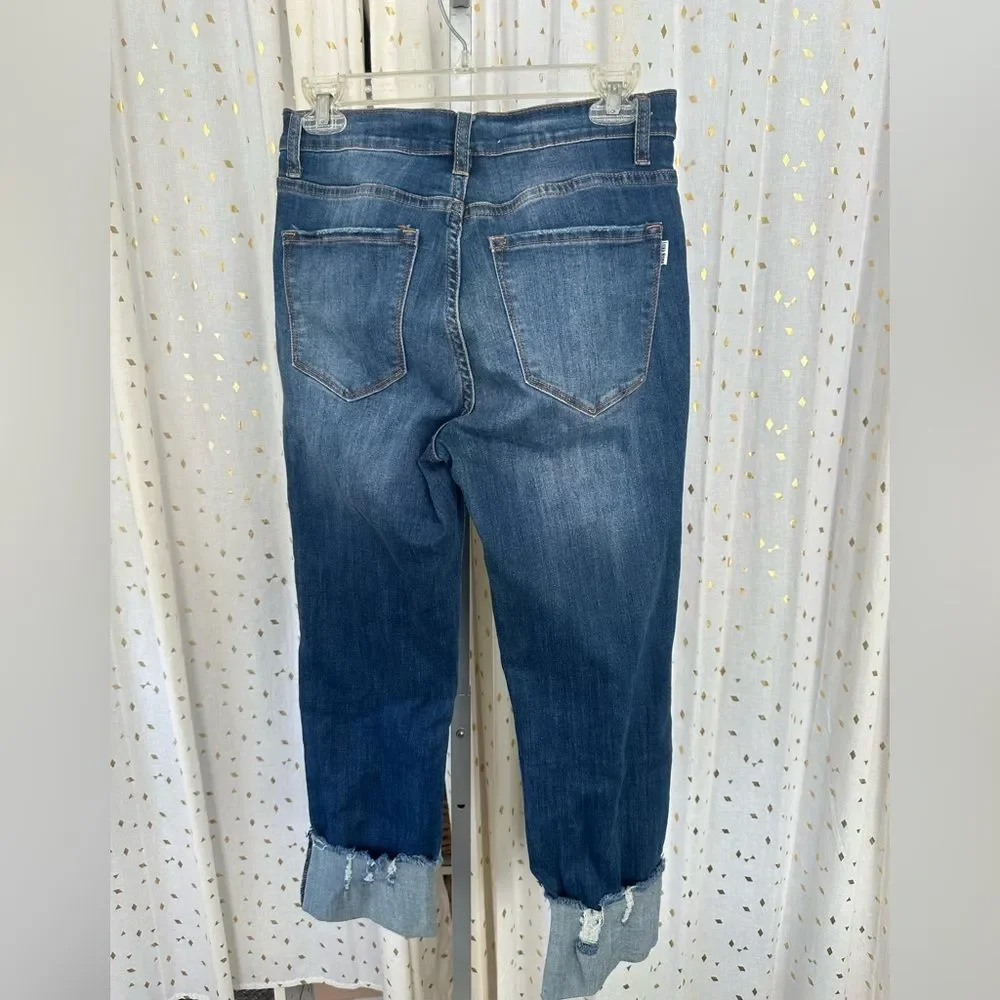 Luna Nora Boho Medium Wash Factory Faded Distressed Cropped Cuff Denim Jeans 6